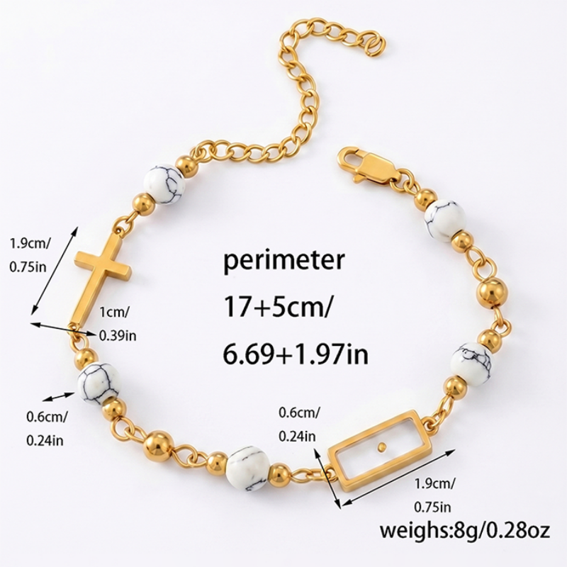 Real Mustard Seed Cross Bracelet For Women, 18K Gold Plated Stainless Steel Natural Stone Beads Bracelet, Religious Christian Faith Gift