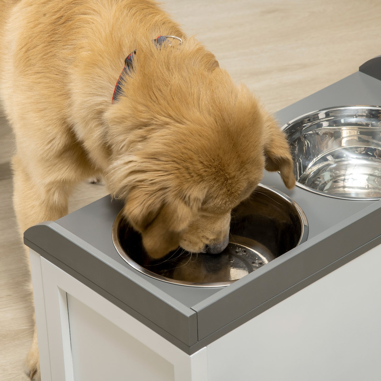 Pet Feeding Station Pet Dish Bowl Set with Storage, 2 Elevated Dog Bowls for Large Sized Dogs, White
