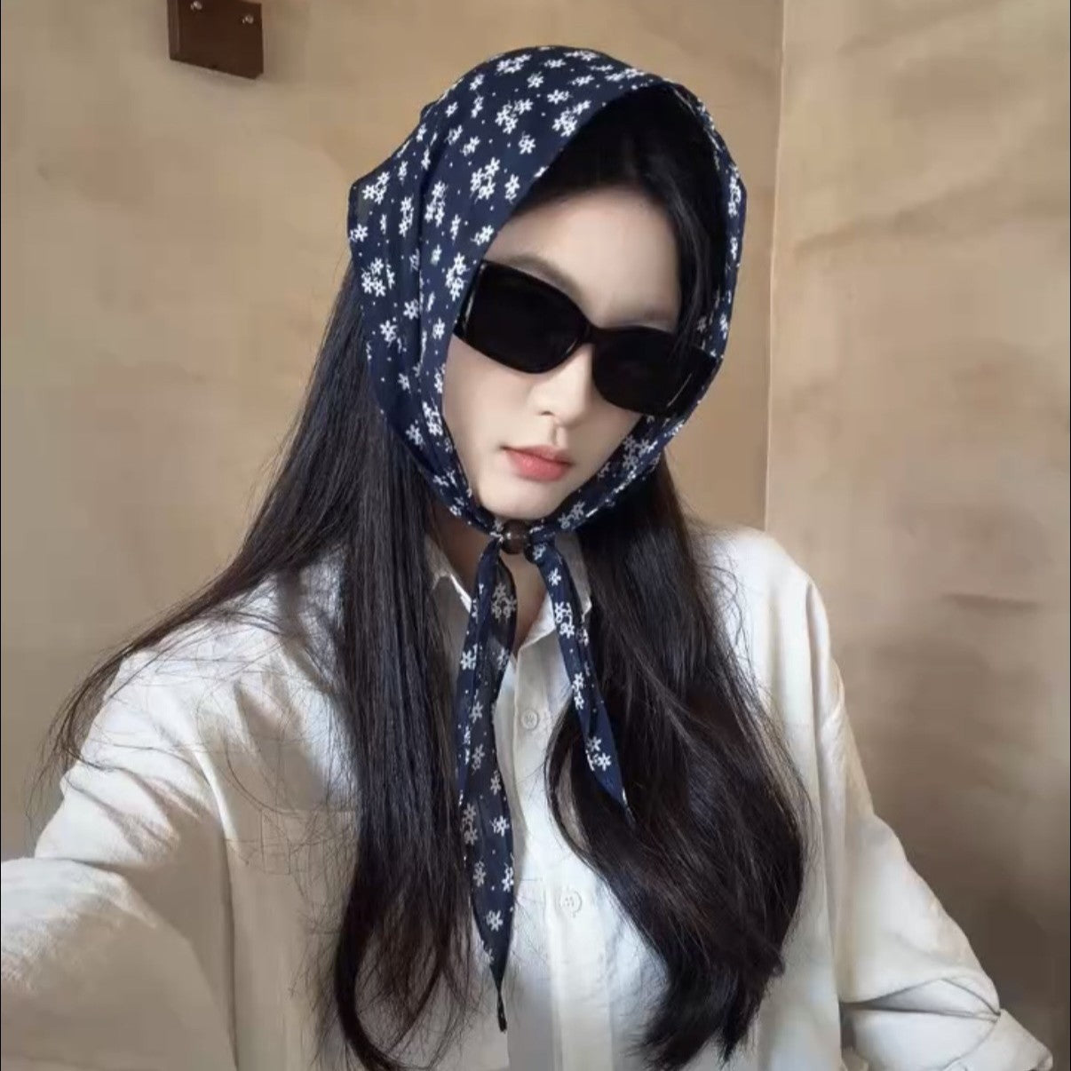 Korean-style Retro Floral Silk Scarf For Women