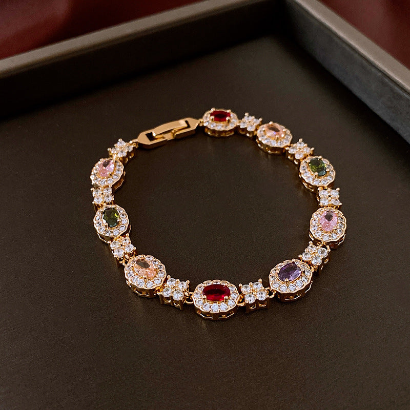 18K Gold Plated Oval Zirconia Buckle Bracelet Vintage Premium Bangle Chic Retro Fashion Hand Jewelry