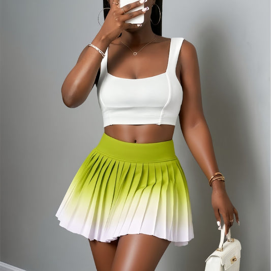 Anti-exposure Gradient Pleated Skirt High-waisted Fitness Yoga Short Skirt