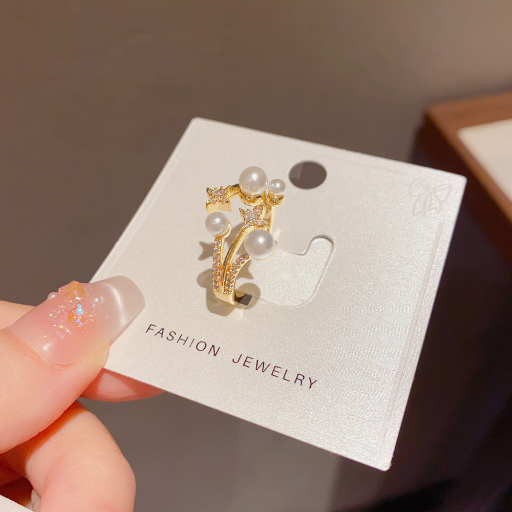 Niche Fashion Zircon Star And Pearl Ring