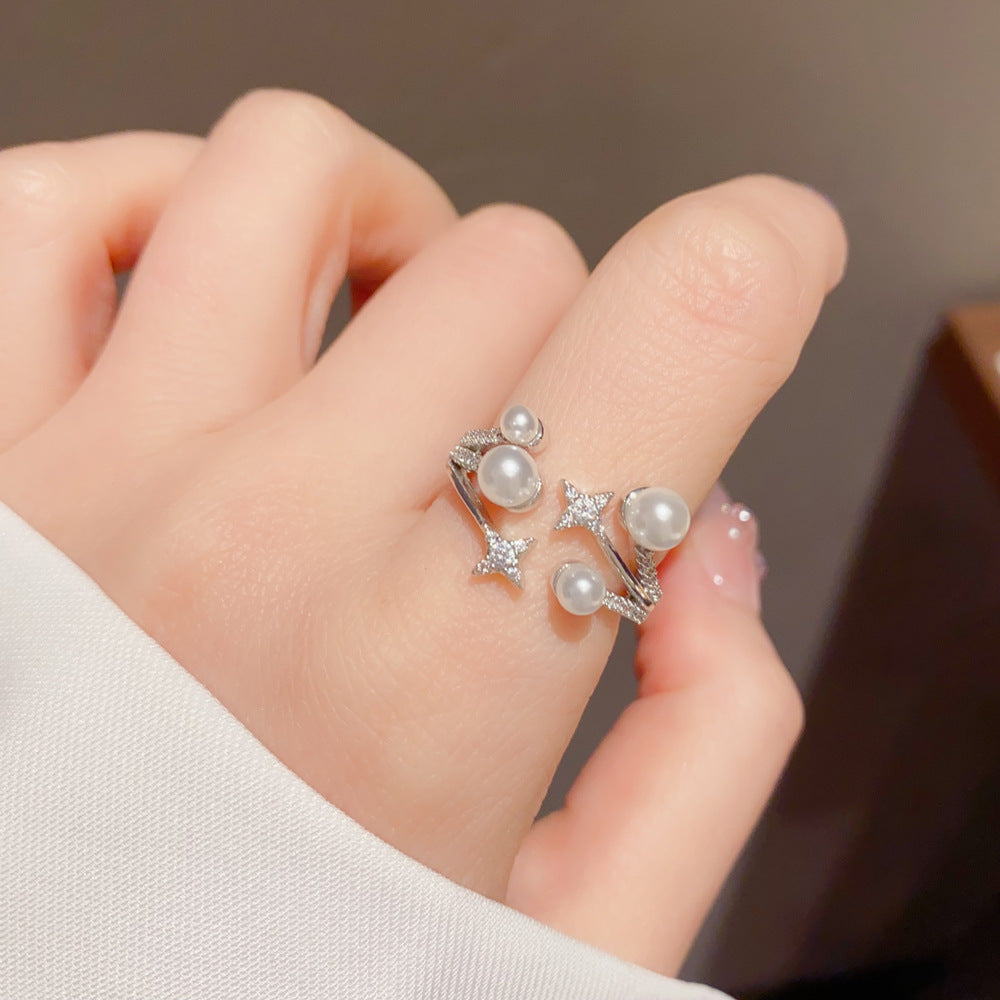 Niche Fashion Zircon Star And Pearl Ring
