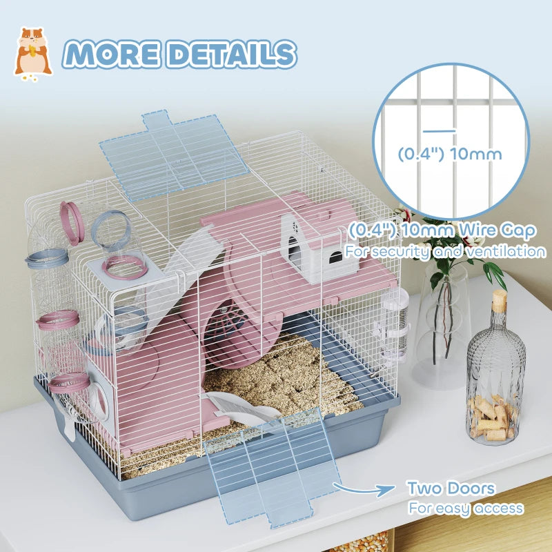 Cage, 3-Tier Small Animal Cage With Exercise Wheel, Food Bowl, Water Bottle, House, Tunnels, Ramps