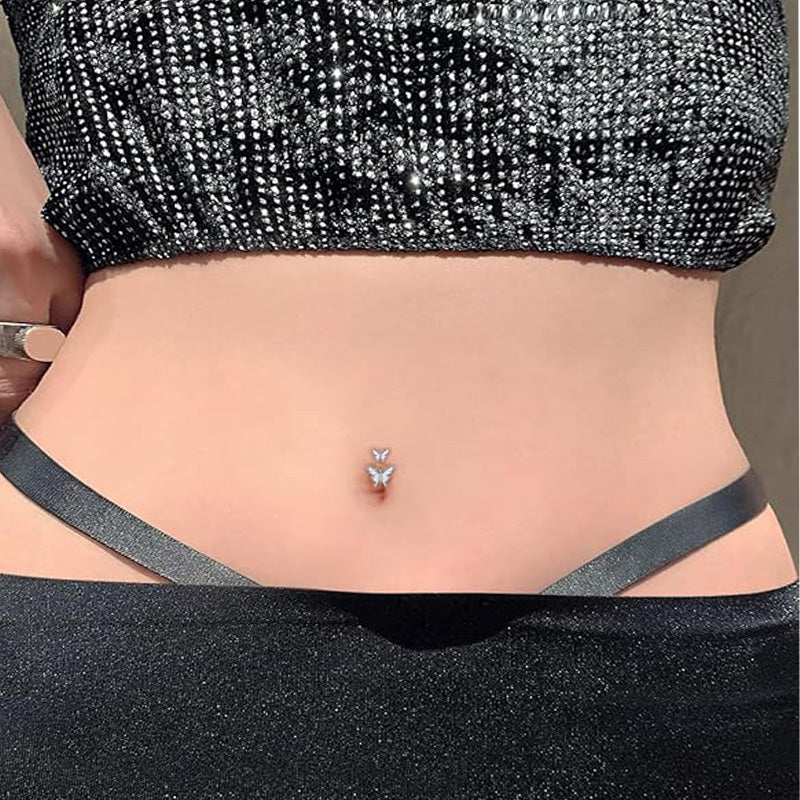 Butterfly AB Butterfly Belly Button Rings 14G Belly Rings 316L Stainless Steel Belly Piercing Purple Cubic Zirconia Navel Ring,Navel Piercing,Body Jewelry