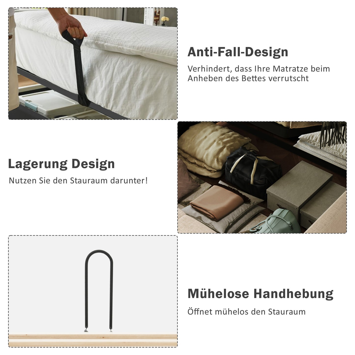 AB30260890G Bed Linen Complete Set, Upholstered Bed Double Bed 160X200 Cm With 2 Bedside Tables And 4 Drawers, Headboard Reading Light With USB Charging Function, Grey, Velvet  Without Mattress