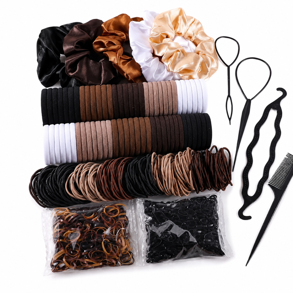 Women's Hair Accessory Set - Multiple High-elastic Hair Ties, Hair Clips, And Everyday Hair Styling Tools