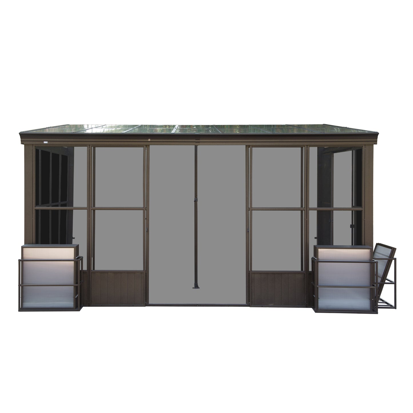 10x14FT All Season Sunroom, Outdoor Permanent Wall Mounted Solarium With Detachable Polycarbonate Windows, Aluminum Lean To Gazebo Sun Room With 3 Lockable Sliding Doors For Garden Patio Deck