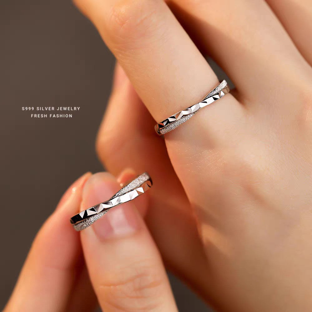 1 Pair 999 Sterling Silver Star & Sea Twisted Couple Rings, Minimalist Romantic Promise Rings, Ideal Valentine's Day Gift For Lovers