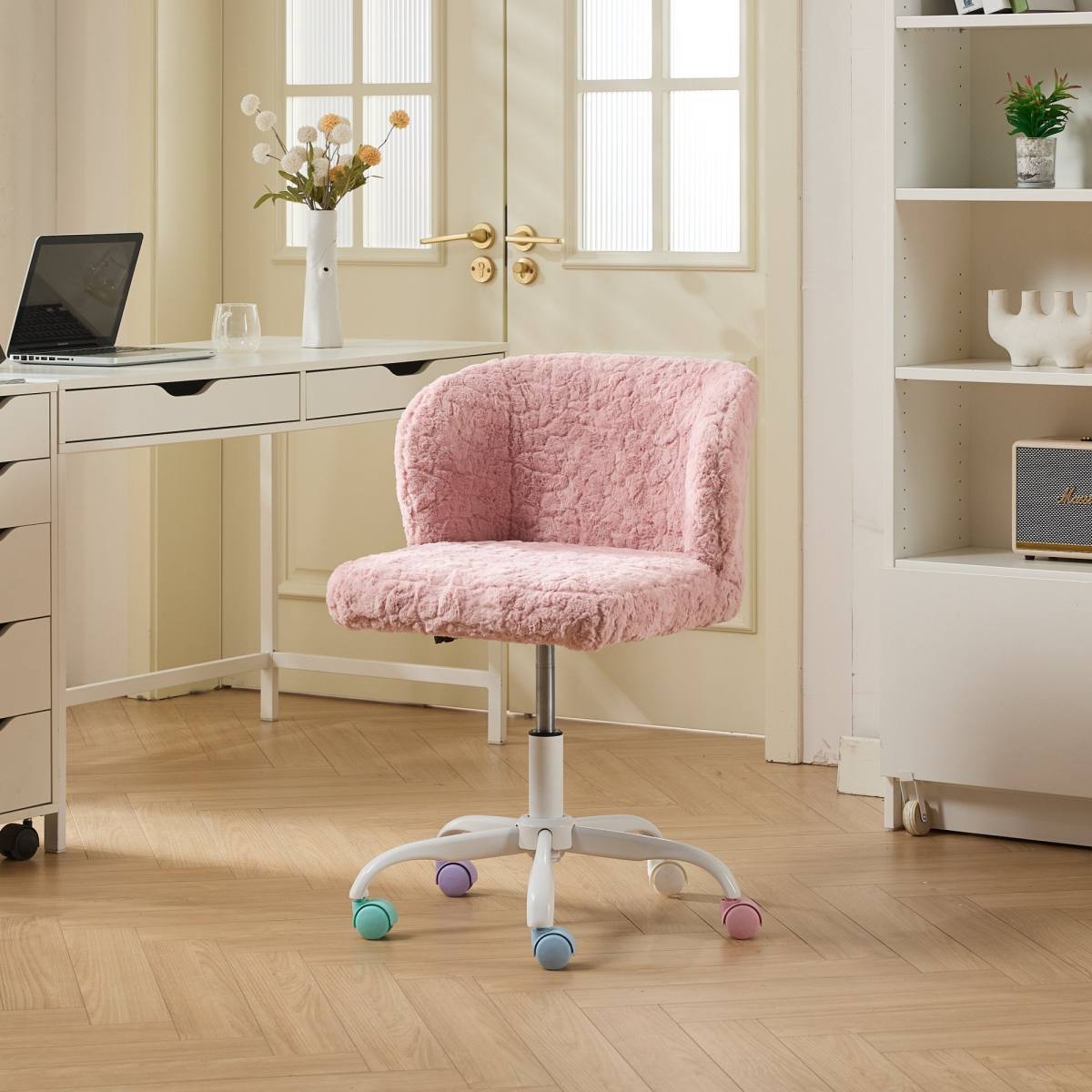 A&A Furniture Office Chair,Artificial Rabbit Hair Home Office Chair With Metal Base,Adjustable Desk Chair Swivel Office Chair,Vanity