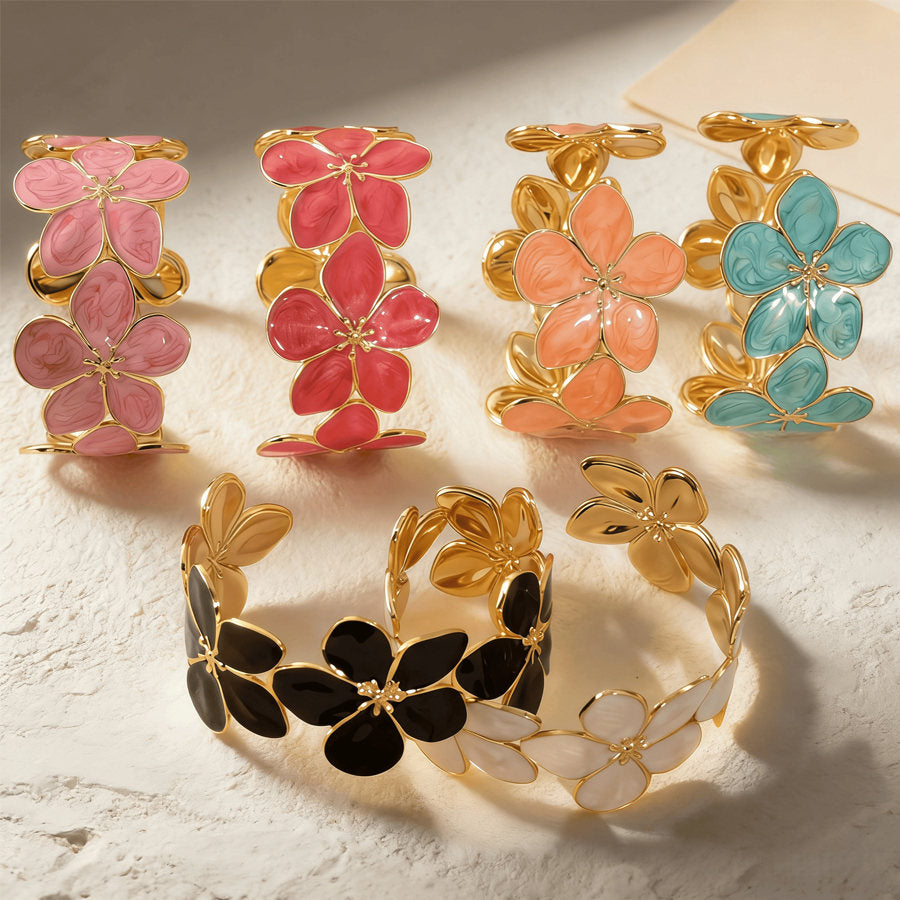 Women Enamel Flower Hair Claw Clip Gold Metal Large Floral Shark Clips Multi Color Jaw Clamp Strong Hold Hair Catcher Elegant Hair Accessories Daily Party Headwear Gift