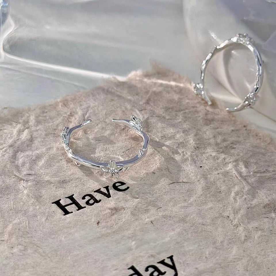 1pc 999 Sterling Silver Floral Branch Open Ring, Sweet & Delicate Style, Perfect For Daily, Dating & Gifting, Ideal Valentine's Gift
