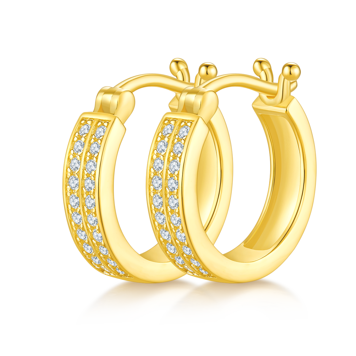 3.3g S925 Sterling Silver Double Row Moissanite Hoop Earrings 16mm  Platinum Plated Hinged Hoops With GRA Certificate, Jewelry Gift Box Set For Women