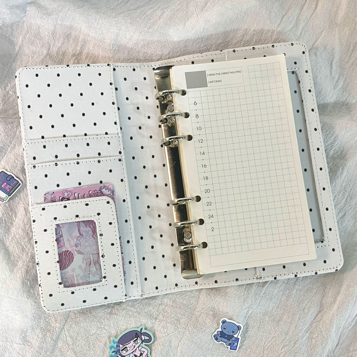 Simple Korean-style Polka-dot Fabric A6 Loose-leaf Notebook