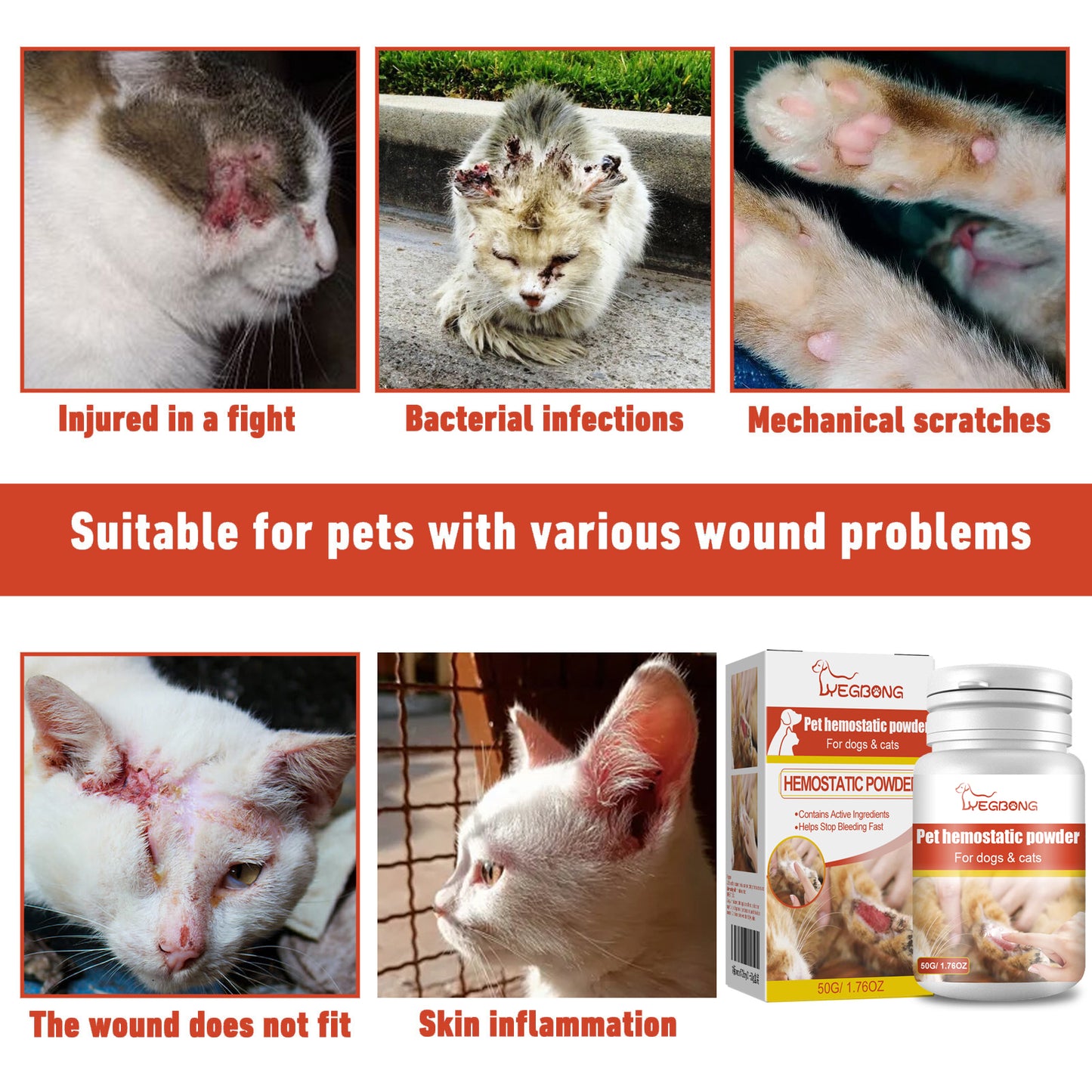 Pet Hemostatic Powder, Fast Bleeding Stop Wound Care Powder For Dogs Cats, Gentle Pet Nail Cut Skin Injury Healing Powder 50g