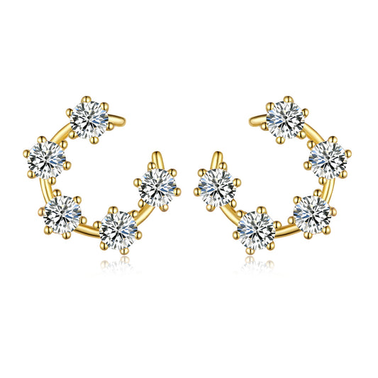 S925 Sterling Silver Crescent Hoop Earrings, D-VVS1 Moissanite Open Circle Design, Platinum Plated 3g Women's Jewelry Gift Box