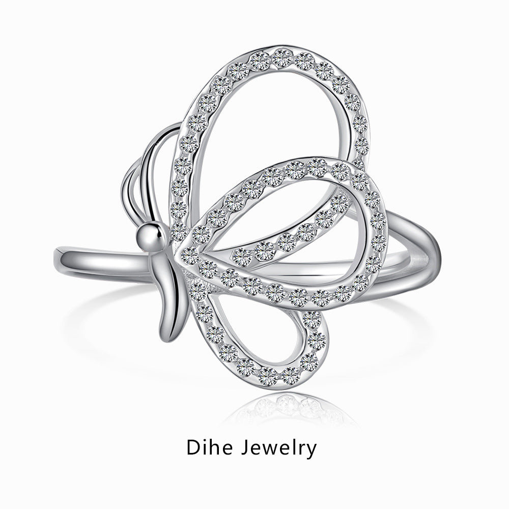 Japanese And Korean Light Luxury S925 Sterling Silver Ring Female Zircon Inlaid High Sense