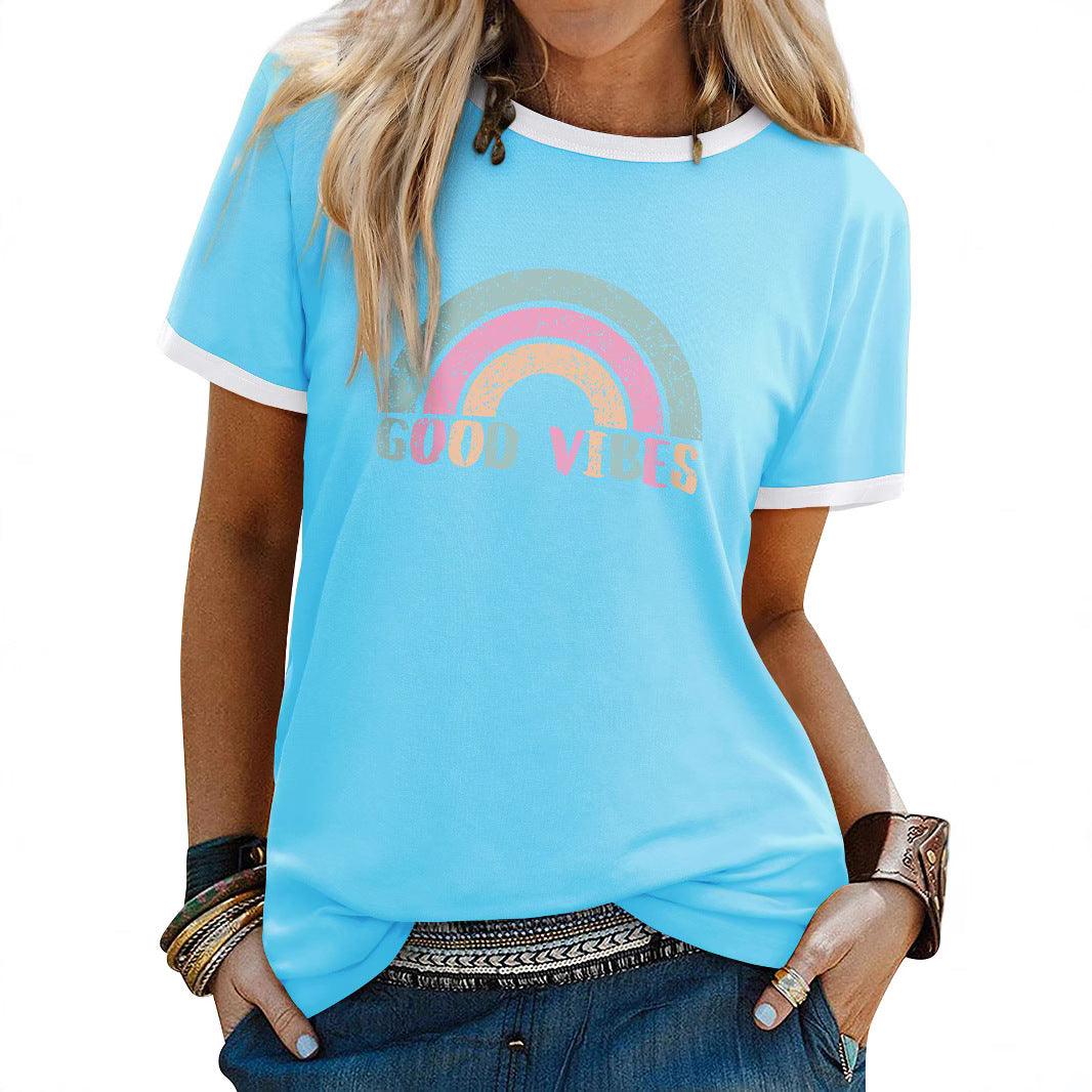 Womens Minimalist Printed Fashion Casual Short-sleeve