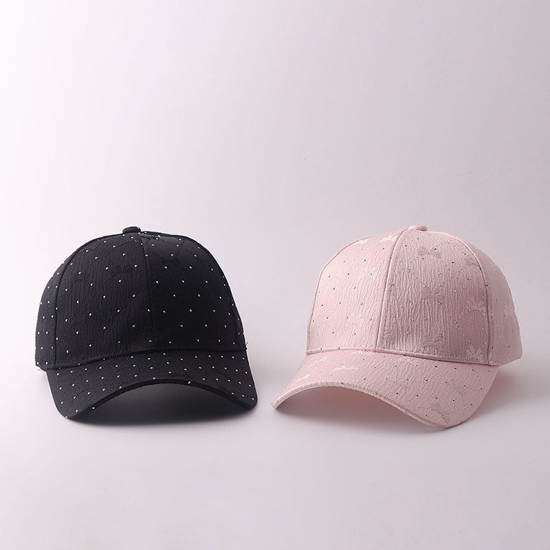 Korean-style Soft Style Bow Tie Rhinestone Baseball Cap With Textured Pleats And Breathable Brim Outdoor Versatile Hat For Outings With A Curved Brim