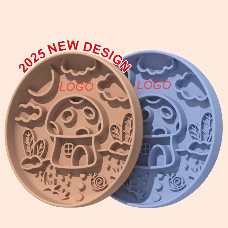Silicone Mushroom House Pet Slow Feeder Bowl