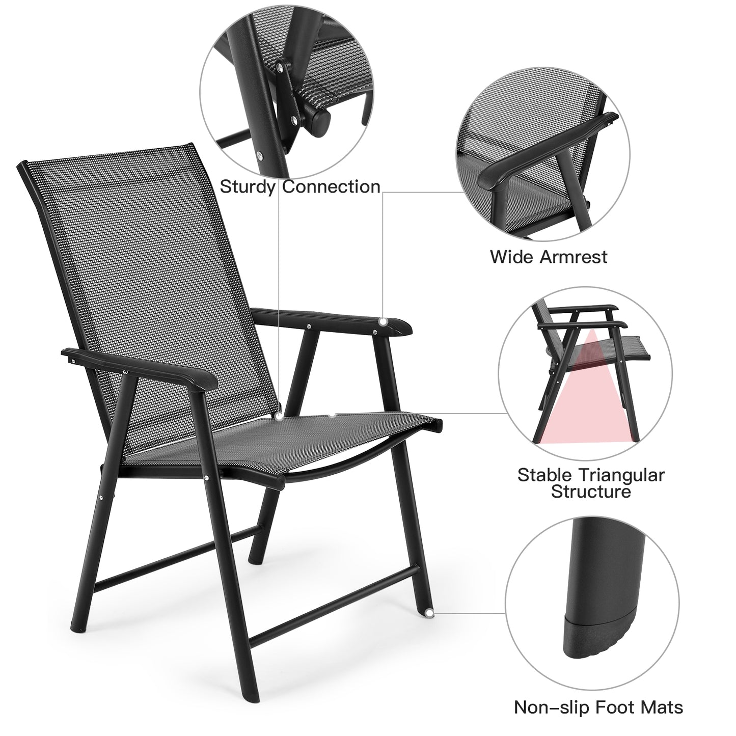 4-Pack Patio Folding Chairs Portable For Outdoor Camping-Gray