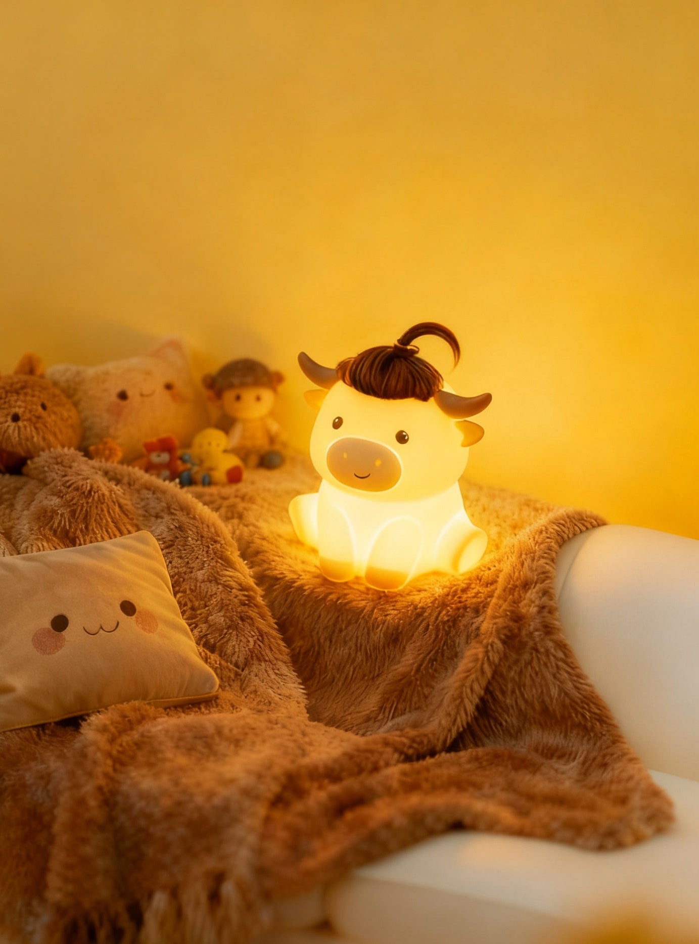 Highland Cow USB Charging Pat Style Bedroom Bedside Sleep Light With Atmosphere Enhancing Silicone Lamp