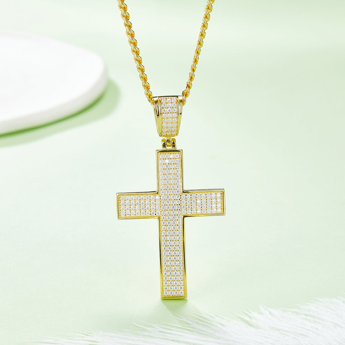 S925 Sterling Silver 200pcs D Color VVS1 Moissanite Iced Out Cross Pendant 9.8g No Chain Platinum Plated GRA Certified Gift Box