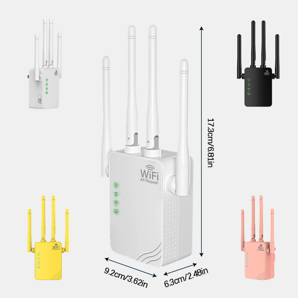 Pink 300Mbps 1200Mbps WiFi Repeater 2.4GHz 2.4GHz&5GHz, Single-Band Dual-Band WiFi Extender Booster, 4 Antenna, AP Repeater Mode, For Home And Office, AnyroomWhite Black Pink YellowChristmas Gifts