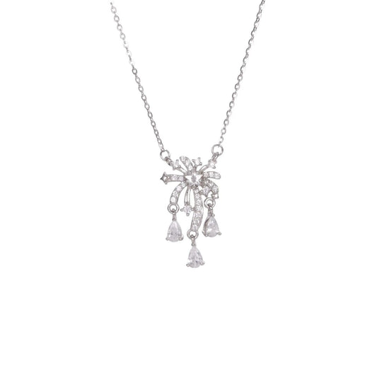 1pcs 999 Sterling Silver Fireworks Teardrop CZ Necklace, Luxury Delicate Style, Ideal For Birthday & Holiday Gifts