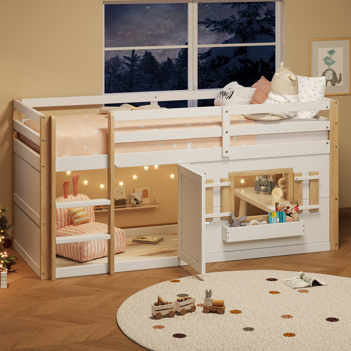 Children's Bed, Bunk Bed  90 X 200 Cm , Loft Bed, Multifunctional Children's Bed With Ladder, Can Be Built Under To Play Area, Without Mattress, White