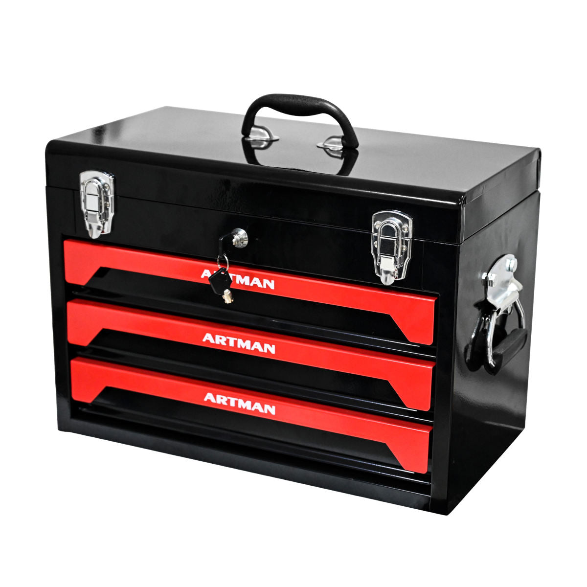 20in Portable Three-Tier Steel Tool Tools With Metal Locks Instead Of Tools.-Black & Red BLACK&RED