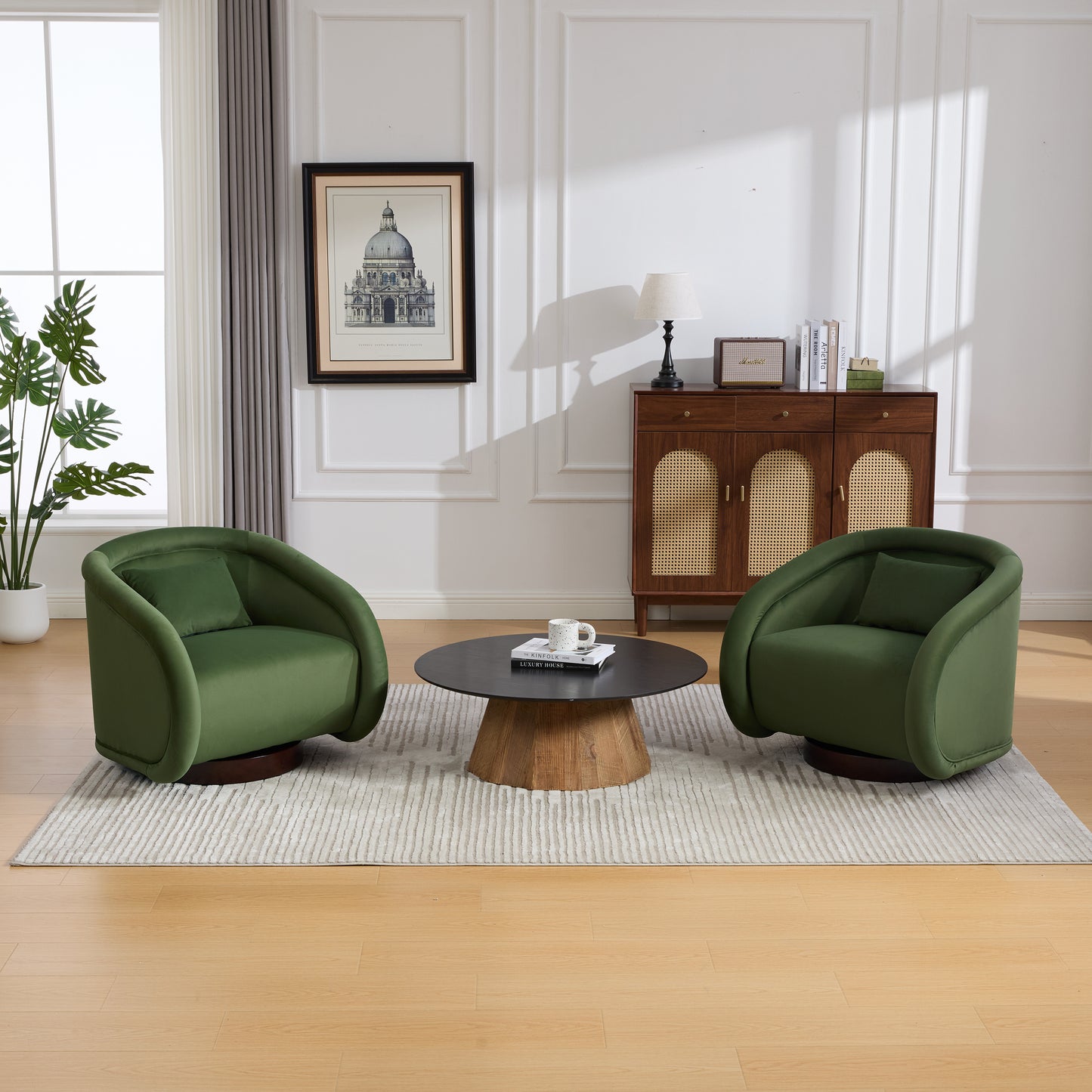 Swivel Accent Chair, 360 Degree Swivel Barrel Chair With Velvet Fabric Upholstery, Comfy Pumpkin Shaped Swivel Chair For Living Room, Bedroom, Or Office