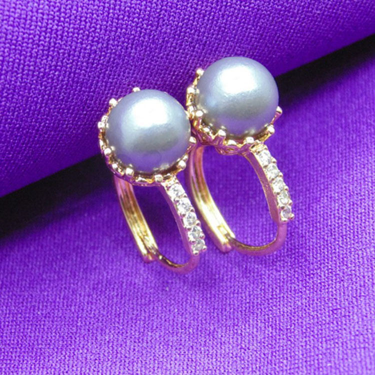 High-grade Pearl Ear Clip Inlaid Zircon Female Accessories Gold Plated Environmental Protection