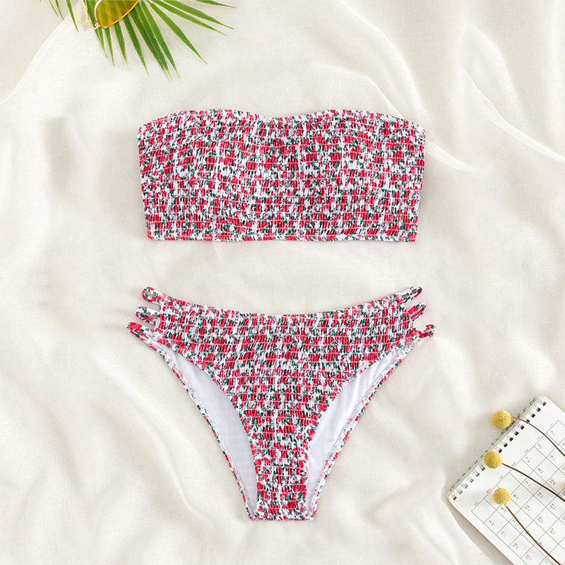 Floral Strapless Beauty Back Split Swimsuit