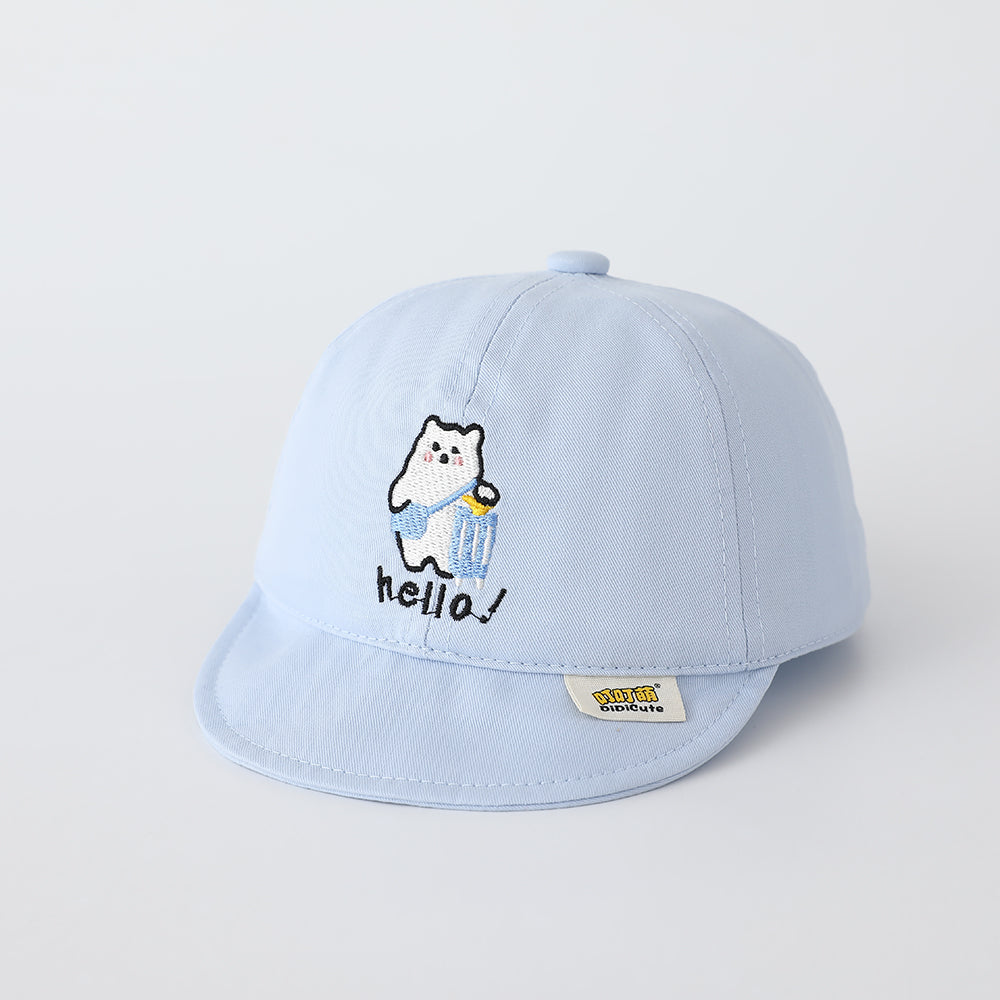 Children's Single-color Cartoon Polar Bear Embroidered Adjustable Cute Casual Brimmed Baseball Cap Suitable For Outdoor Travel And Outings