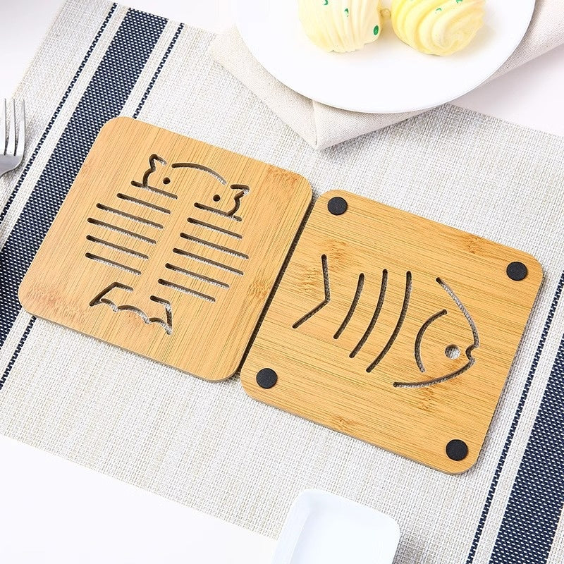 Wooden Coaster Hollow-out Cartoon Design Heat-insulating Mat For The Kitchen