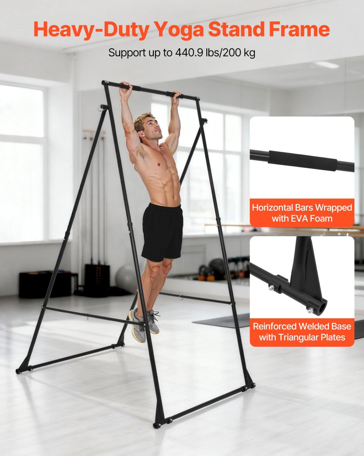 Yoga Stand Frame, Max 440.9 Lbs Load Swing Stand, Triangular Structure Yoga Aerial Rig, Aerial Silk Stands With EVA Foam, 4-Level Horizontal & 6-Level Vertical Adjustment, Multi-Functional