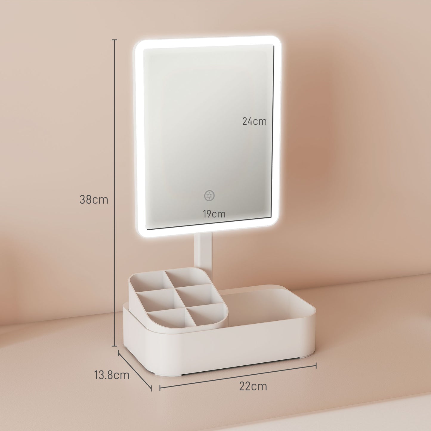 Lighted Makeup Mirror, Rechargeable Makeup Mirror, With Touchscreen, 2 Lighting Modes, 180-degree Rotation, White