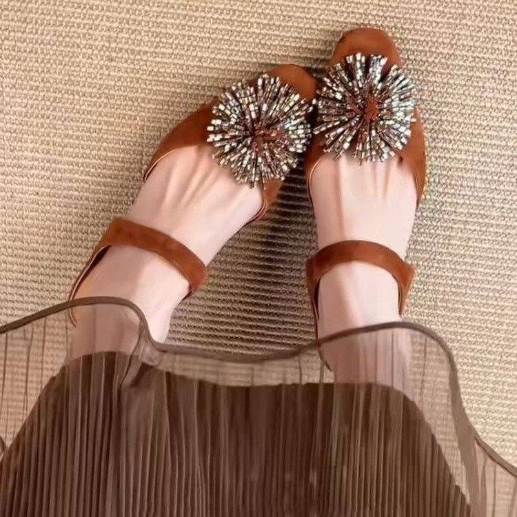 Women's New Fashion Firework Rhinestone Closed Toe Mules, Summer Slip On Half Slippers, Outdoor Lazy Slide Sandals