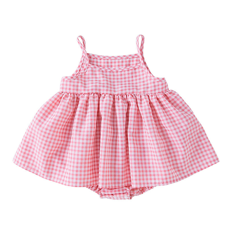 Korean Style Baby Sling Romper Fashionable Plaid Dress Princess Dress