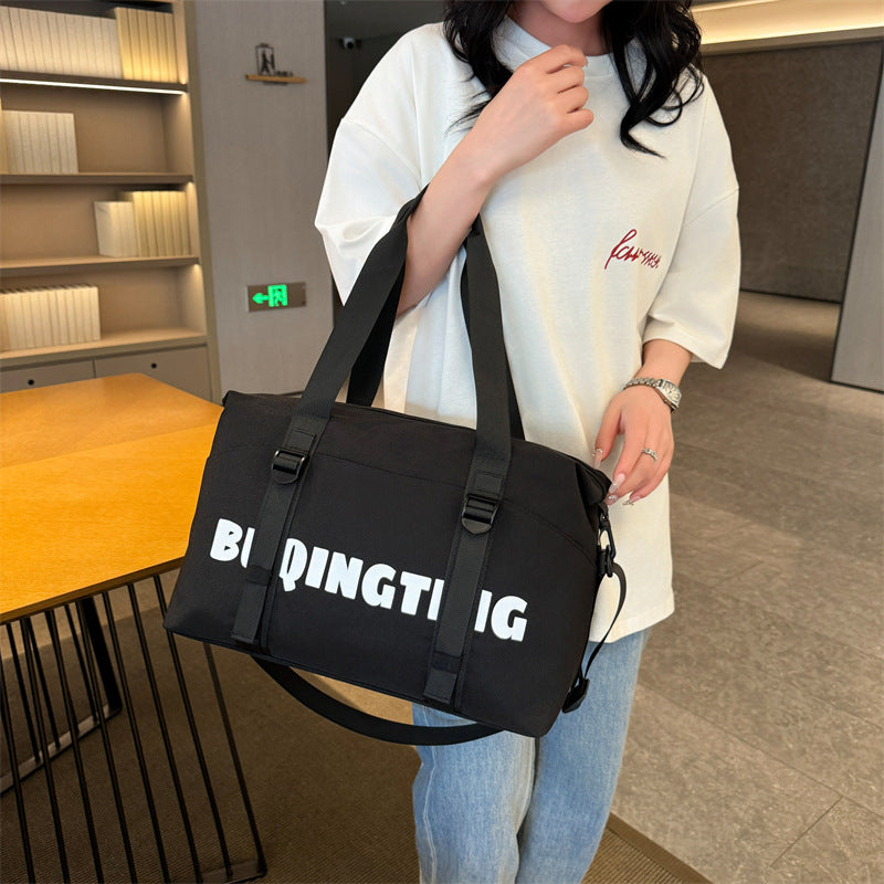 Women's Fashion Letter Print Gym Duffel Bag - Wet & Dry Separation Yoga Fitness Tote, Weekender Overnight Shoulder Bag For Travel