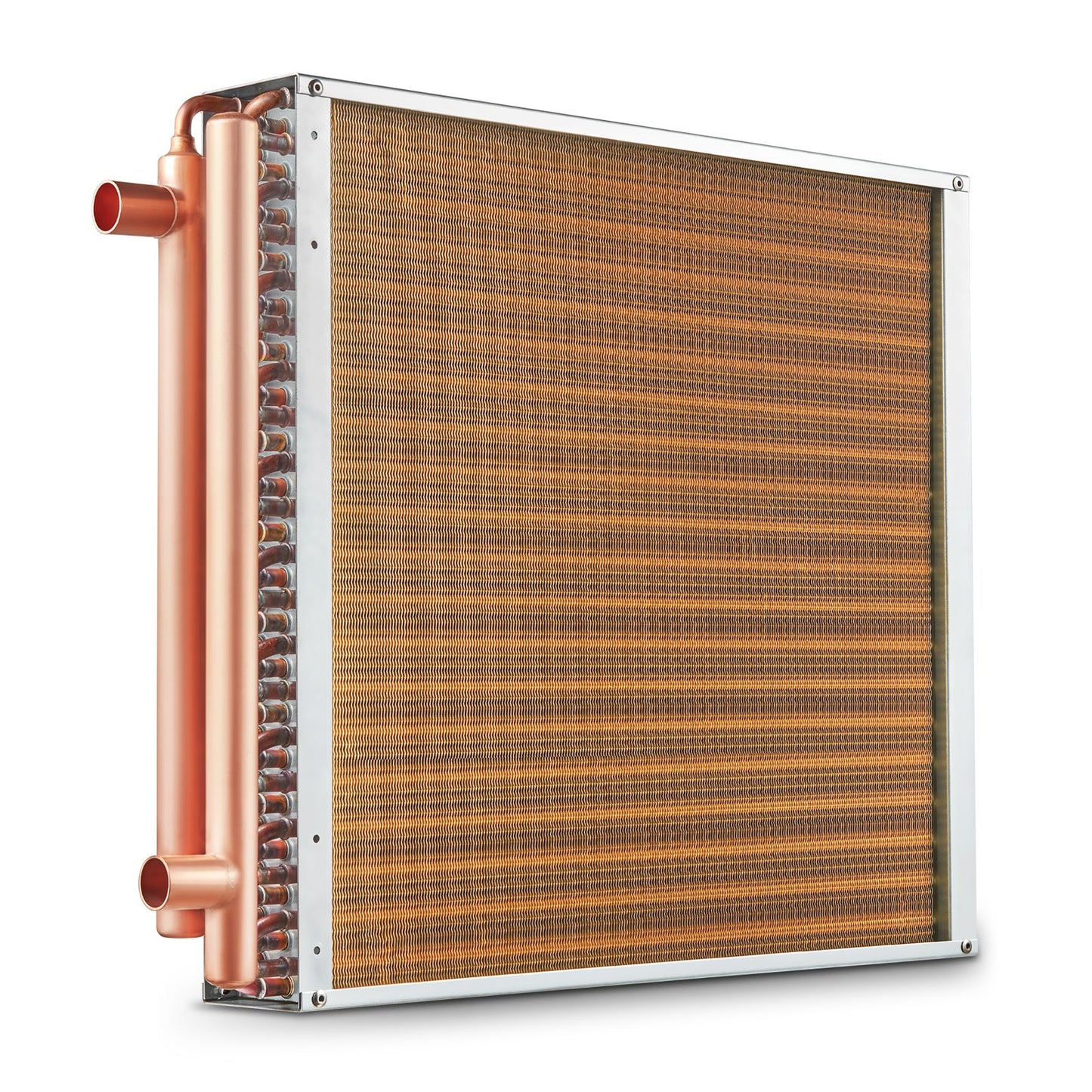 Heat Exchanger Water To Air, 20"x 20" With 3-Row 3/8" Copper Ports, 242 Aluminum Fins Heat Exchanger For Outdoor Wood Furnaces, Residential Heating And Cooling, And Forced Air Heating