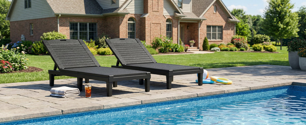 2PCS Lounge Chair Outdoor 5 Position Adjustable Pool Reclining Chair For Garden Poolside Patio Beach Black