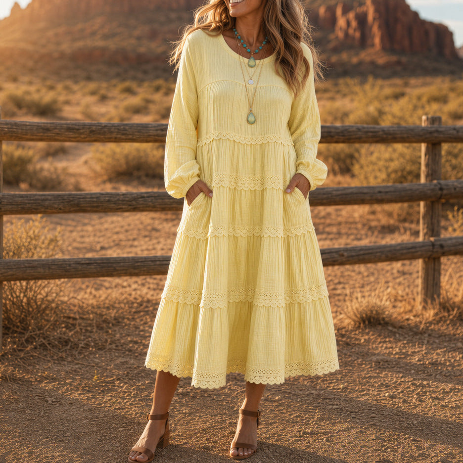 New European And American-style Solid-color Plus-size Long-sleeve Loose-fitting Dress
