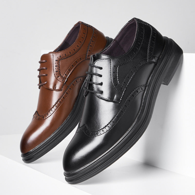 British Pointed Leather Shoes Business Formal Wear Brogue Men's Leather Shoes Men's Korean Casual Shoes Best Man Wedding Shoes