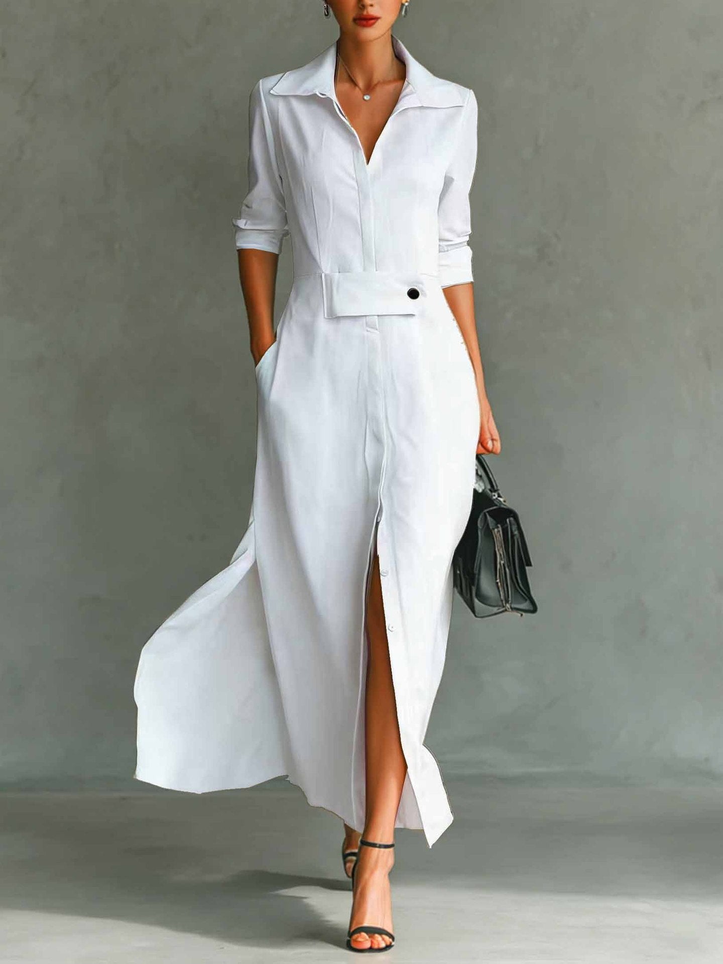 Best-selling Casual And Elegant Slit-front Shirt Dress