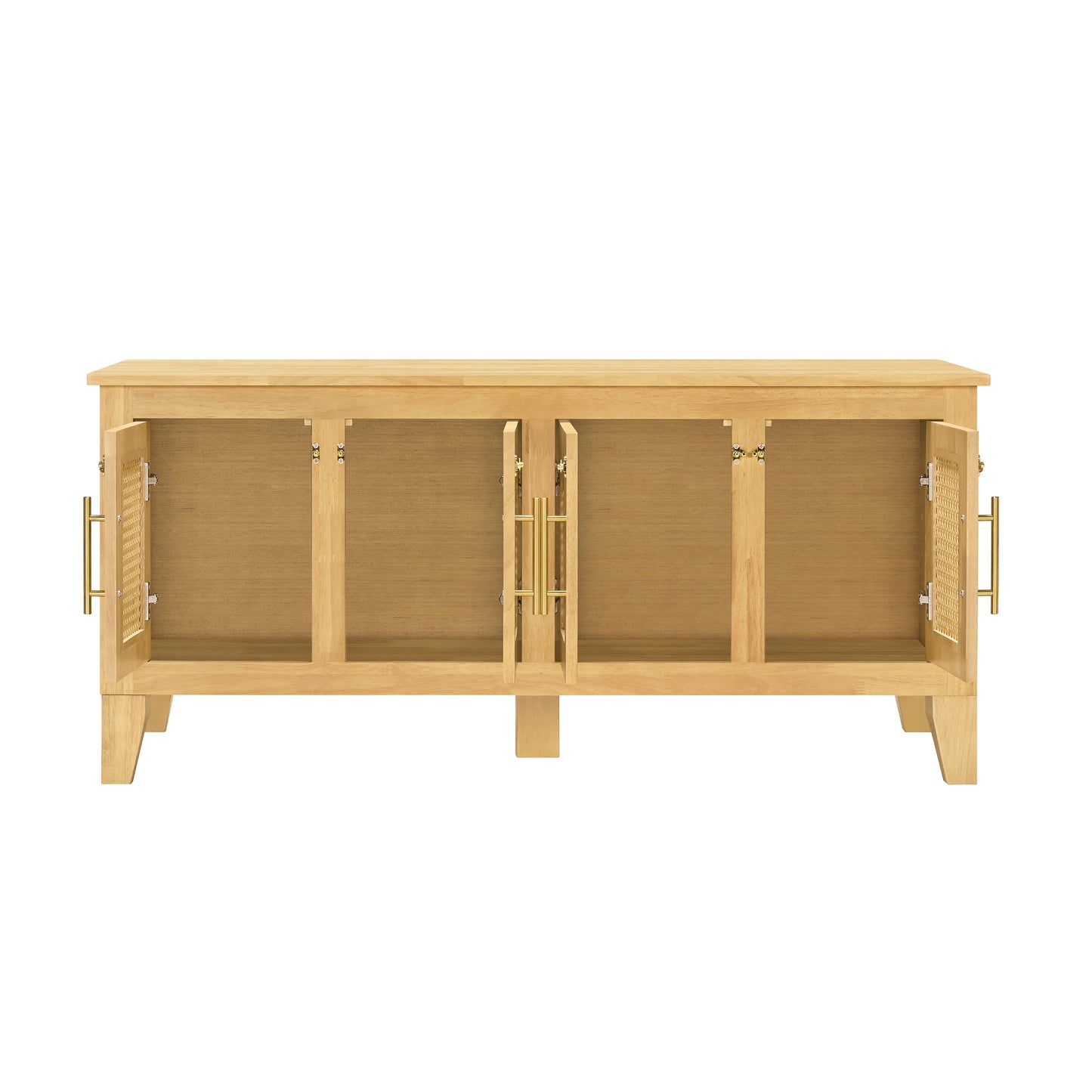 Lars Indoor Rattan Decorated Rubber Wood Dog Crate Cabinet -Stylish Pet Kennel With Storage & 4 Doors For Living Room