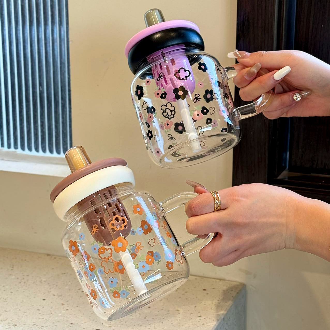 Straw Glass Cup High Temperature Resistant Borosilicate Tea Water Separation Cup