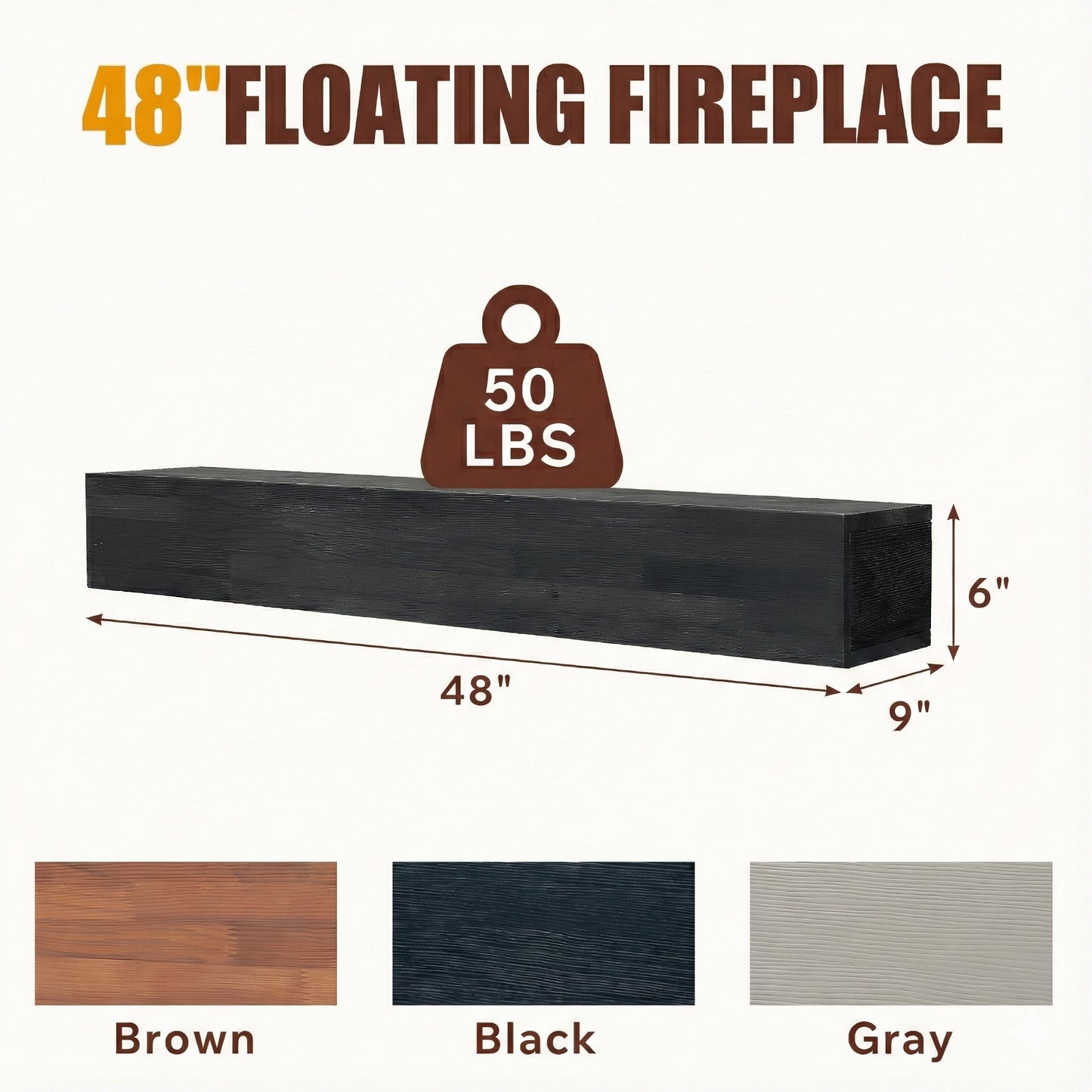 48  Rustic Wood Fireplace Mantel,Wall-Mounted & Floating Shelf For Home Decor