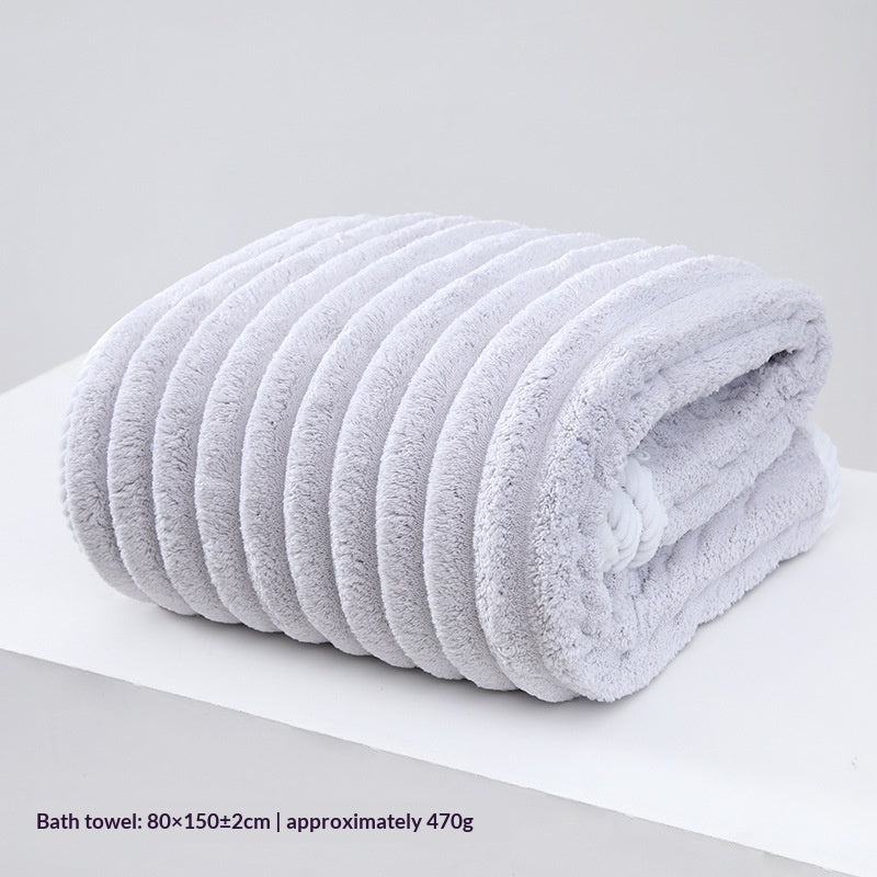 New Thickened Coral Fleece Large Striped Bath Towel
